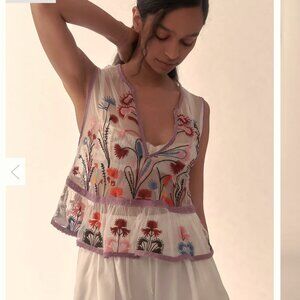 Anthropologie Floral Embroidered Sheer Mesh Tank - Size S